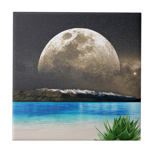 Moon And Beach Ceramic Tile (Front)