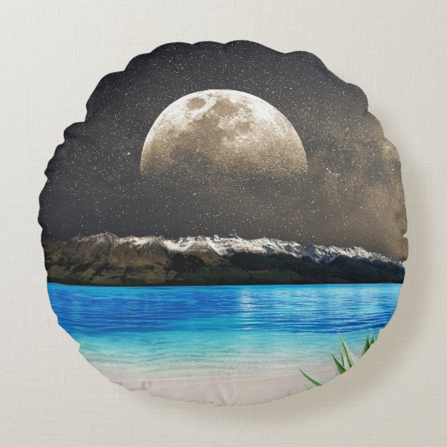 Moon And Beach Round Pillow (Front)