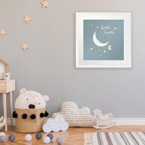 Moon and bear poster with twinkling stars