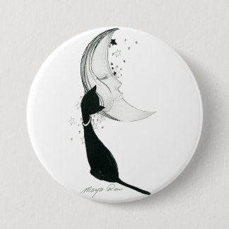 Moon and Black Cat Pinback Button
