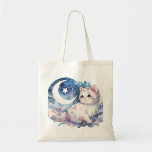  moon and cat tote bag