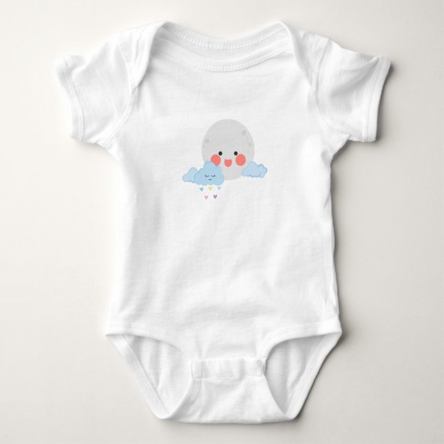 Moon and cloud cute design baby bodysuit (Front)