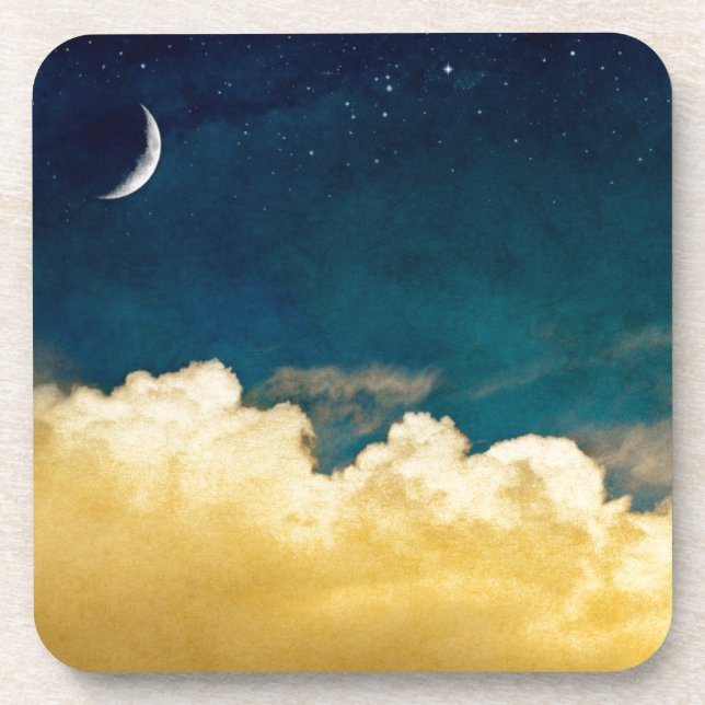 Moon And Cloudscape Beverage Coaster (Front)