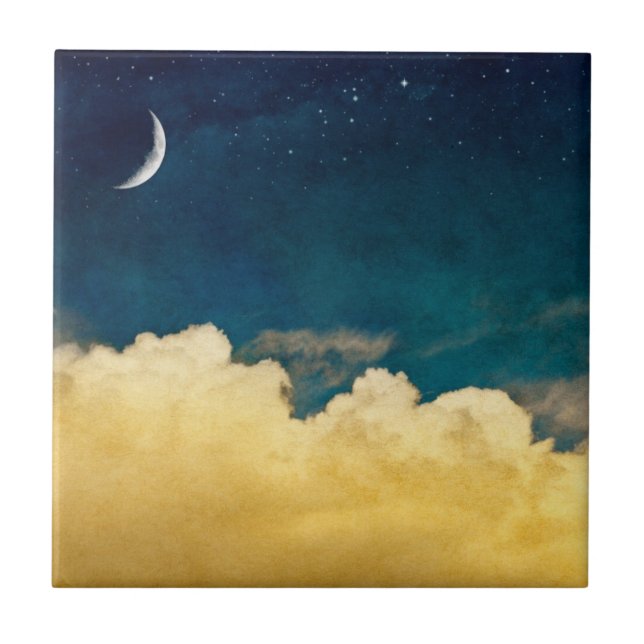 Moon And Cloudscape Ceramic Tile (Front)