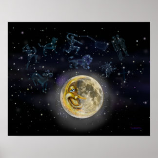 Moon and Constellations Poster