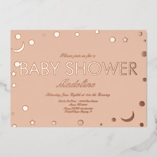 Moon and Dots Confetti Baby Shower Pressed Foil In Foil Invitation