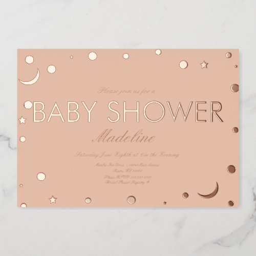 Moon and Dots Confetti Baby Shower Pressed Foil In Foil Invitation