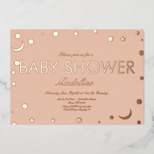 Moon and Dots Confetti Baby Shower Pressed Foil In Invitation