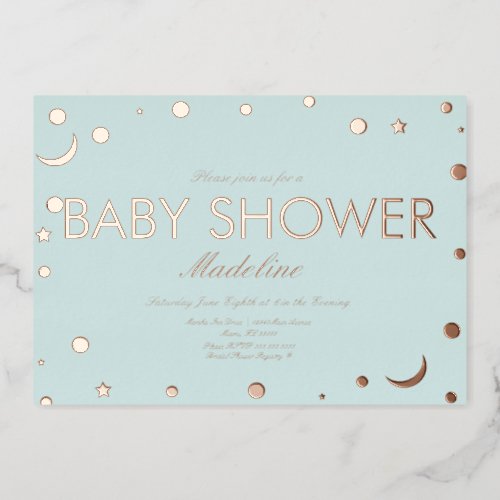 Moon and Dots Confetti Baby Shower Pressed Foil Invitation