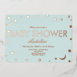 Moon and Dots Confetti Baby Shower Pressed Foil Invitation