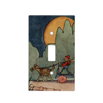 Moon and elf with barrel horse cart light switch cover