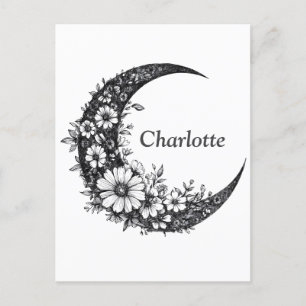 Moon and Flowers Art with Customizable Name Postcard