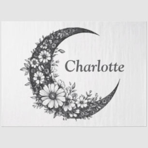 Moon and Flowers Art with Customizable Name Tissue Paper