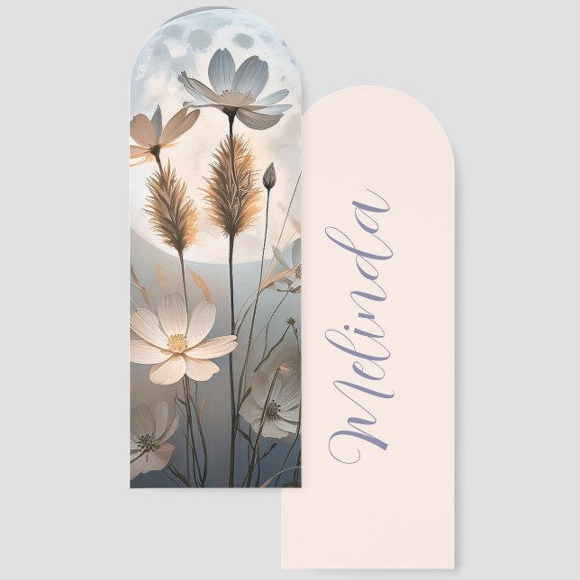 Moon and flowers personalized bookmarks (Front & Back)