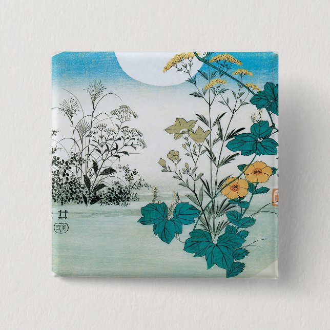 Moon and Flowers Pinback Button (Front)