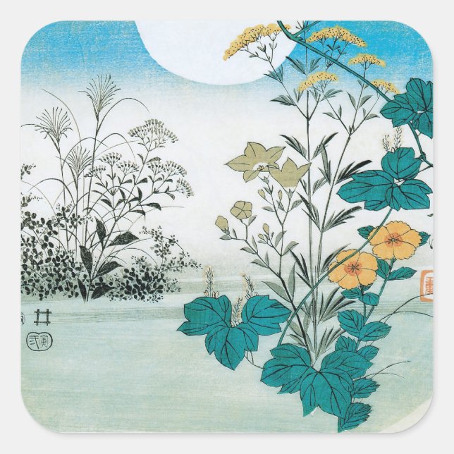 Moon and Flowers Square Sticker (Front)