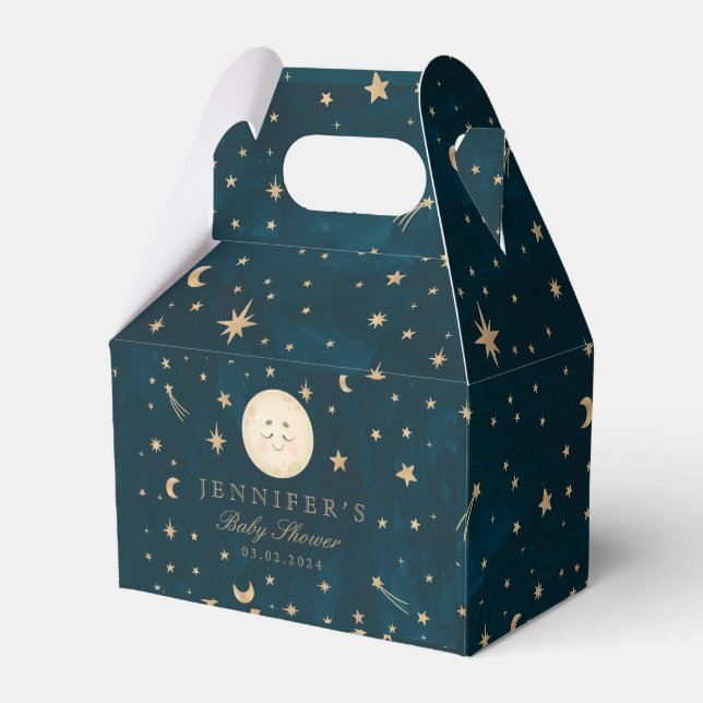 Moon and Gold Stars Moon Baby Shower Favor Boxes (Front Side)