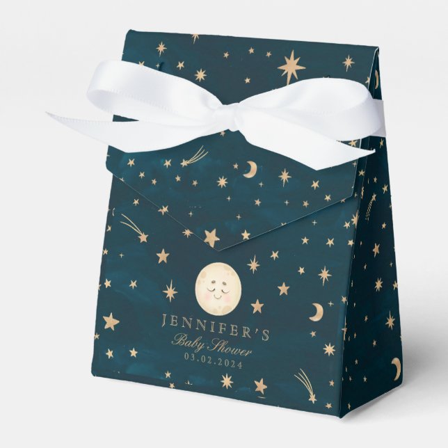 Moon and Gold Stars Moon Baby Shower Favor Boxes (Front Side)