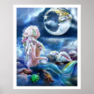 Moon and Mermaid Poster