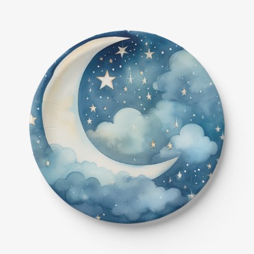 Moon and night time sky paper plate