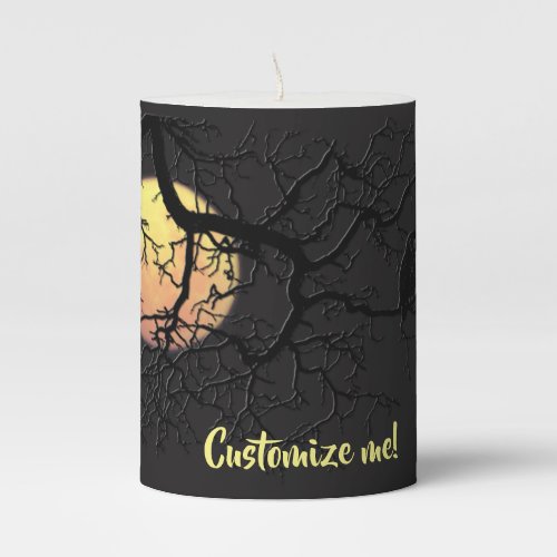 Moon and Owl Silhouette Pillar Candle