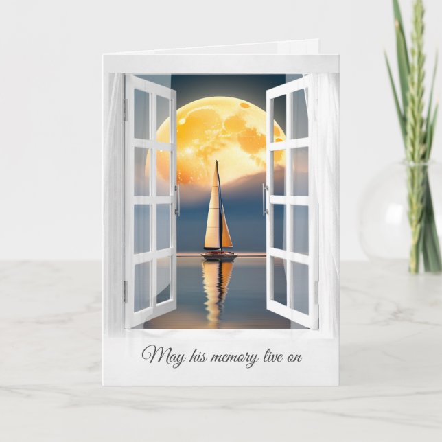 Moon and Sailboat In Window Sympathy Card (Front)