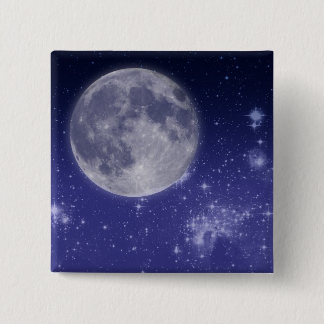 Moon and Shining Stars Pinback Button (Front)