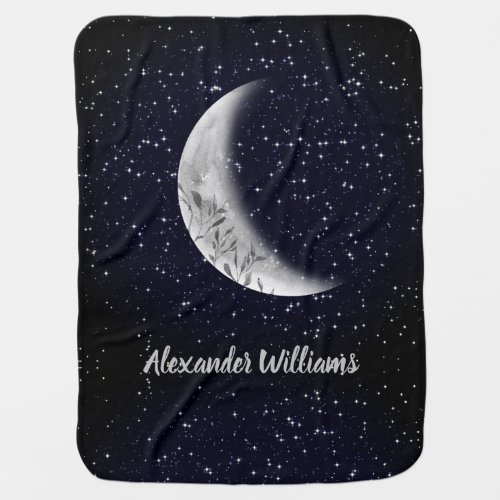 Moon and Sparkly Stars Baby Blue Night Sky Baby Blanket