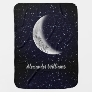 Moon and Sparkly Stars Baby Blue Night Sky Blanket