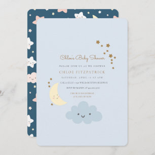 Moon and Star Baby Shower Invitation Blue