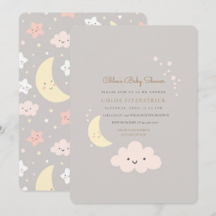 Moon and Star Baby Shower Invitation Grey