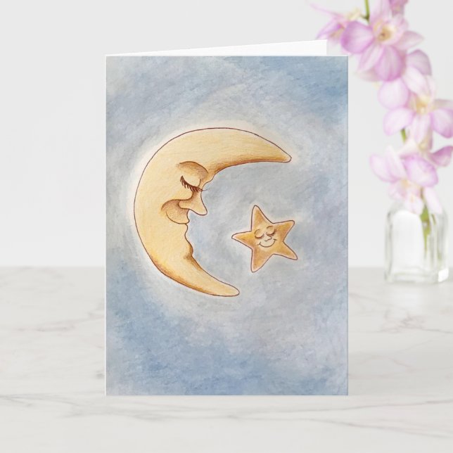 Moon and Star greeting card (Orchid)