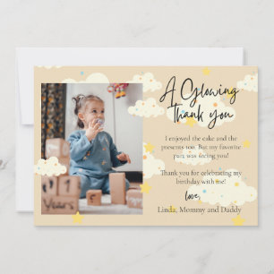 Moon and Stars 1st Birthday  Photo Thank you Card 