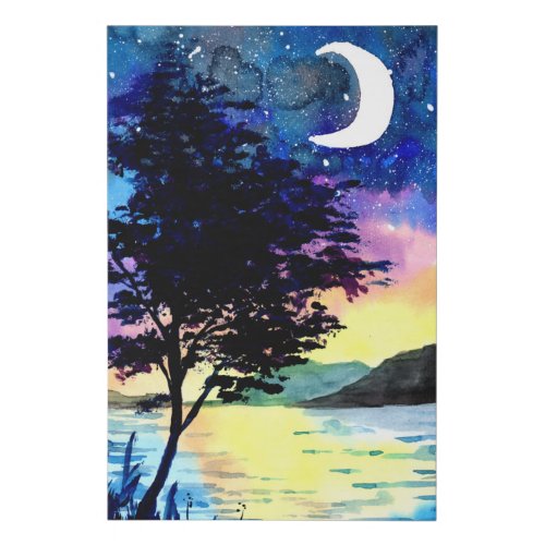 Moon and Stars above the Lake Faux Canvas Print