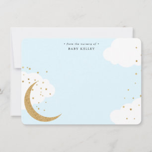 Moon and Stars, Baby Blue Personalized Flat Note Card