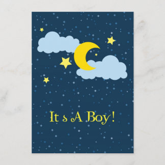 Moon and Stars Baby Boy Shower Invitation