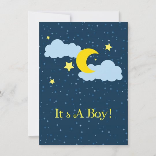 Moon and Stars Baby Boy Shower Invitation