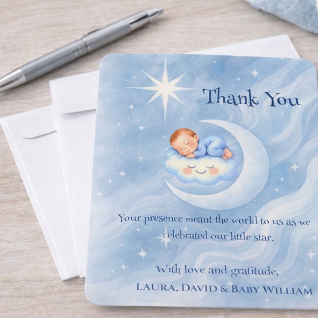 Moon and Stars Baby Boy Shower Thank You Card (Creator Uploaded)