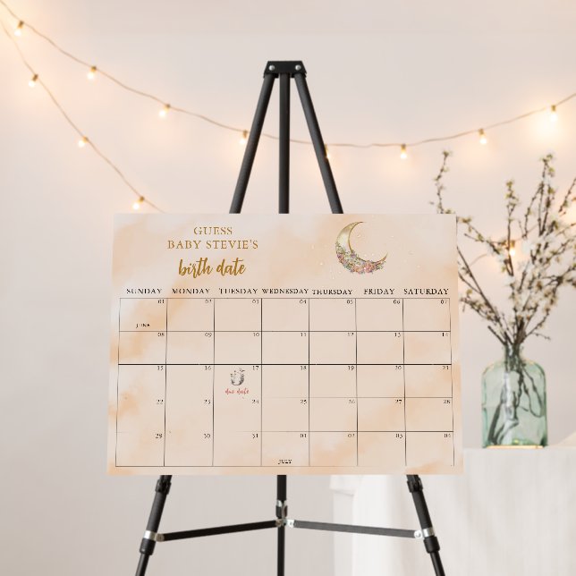 Moon and Stars Baby Due Date Calendar Game Sign (In Situ (Stand))