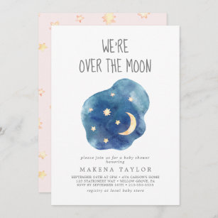 Moon and Stars Baby Girl We're Over the Moon Invitation