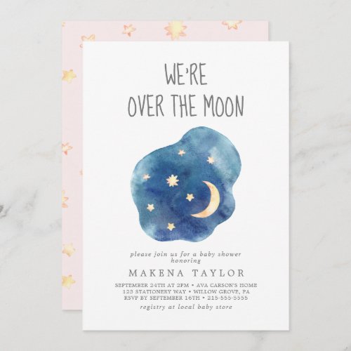 Moon and Stars Baby Girl Were Over the Moon Invitation