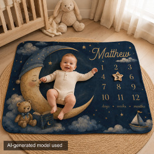 Moon and Stars Baby Milestone Blanket