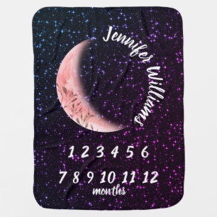 Moon and Stars Baby Milestone Purple Blanket
