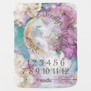 Moon and Stars Baby Milestone Purple Galaxy Space Blanket