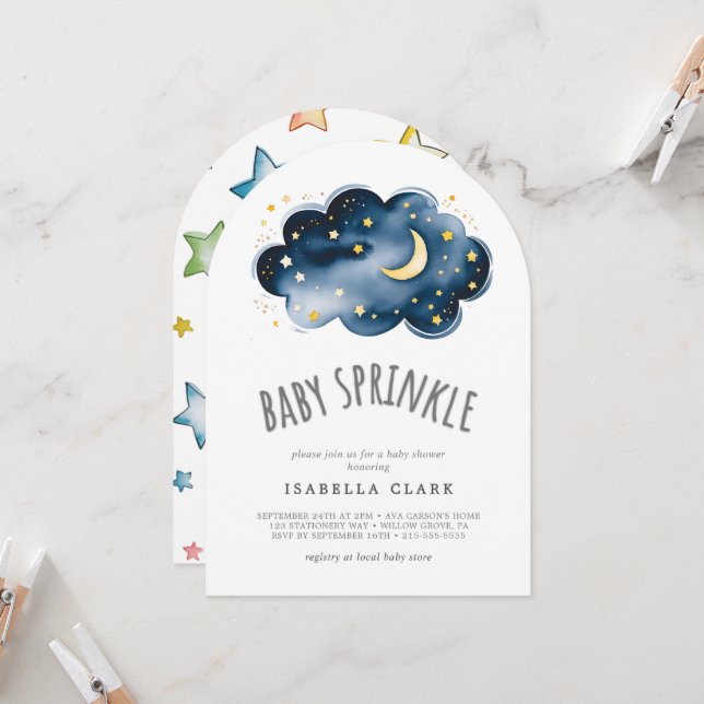 Moon and Stars Baby Shower Baby Sprinkle Invitation (Front/Back In Situ)