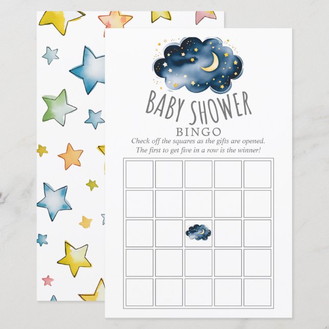 Moon and Stars Baby Shower Bingo Game (Front/Back)