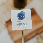 Moon and Stars Baby Shower Bookplate<br><div class="desc">These moon and stars baby shower bookplate stickers are perfect for a simple baby shower book gift. The modern whimsical design features a navy blue watercolor cloud shape with a yellow quarter moon and stars.</div>