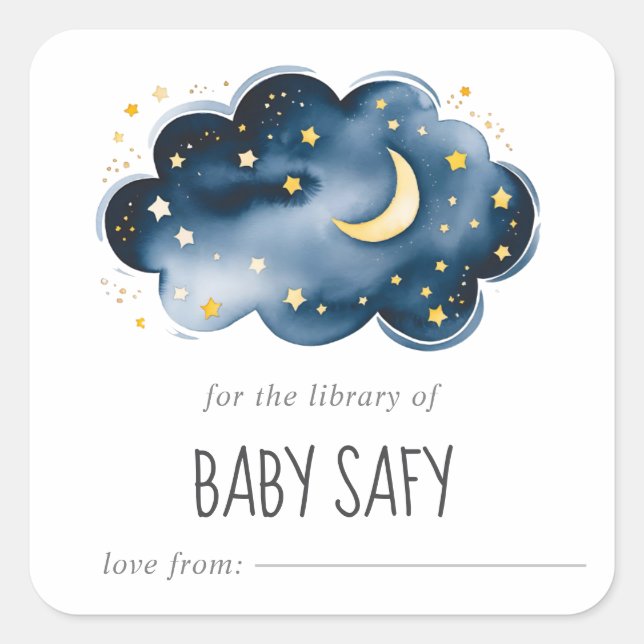 Moon and Stars Baby Shower Bookplate (Front)