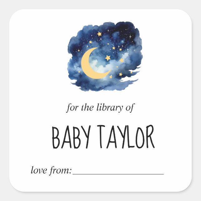 Moon and Stars Baby Shower Bookplate (Front)
