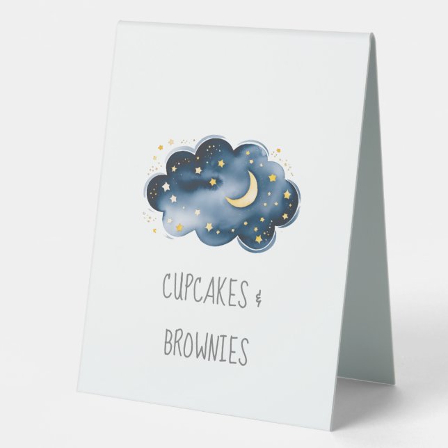 Moon and Stars Baby Shower Buffet Food Labels Table Tent (Front)